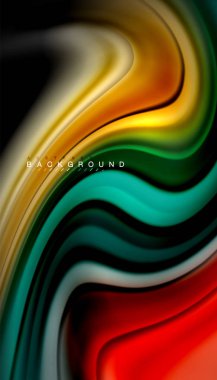 Siyah arkaplanda soyut dalga çizgileri sıvı gökkuşağı stili renk çizgileri