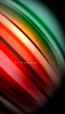 Siyah arkaplanda soyut dalga çizgileri sıvı gökkuşağı stili renk çizgileri