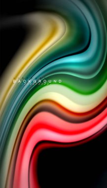 Siyah arkaplanda soyut dalga çizgileri sıvı gökkuşağı stili renk çizgileri
