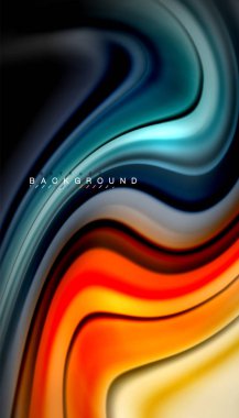 Siyah arkaplanda soyut dalga çizgileri sıvı gökkuşağı stili renk çizgileri