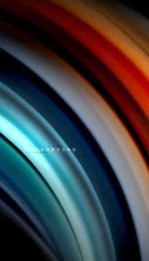 Siyah arkaplanda soyut dalga çizgileri sıvı gökkuşağı stili renk çizgileri