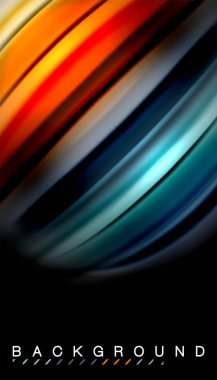 Siyah arkaplanda soyut dalga çizgileri sıvı gökkuşağı stili renk çizgileri