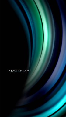 Siyah arkaplanda soyut dalga çizgileri sıvı gökkuşağı stili renk çizgileri