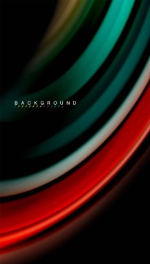 Siyah arkaplanda soyut dalga çizgileri sıvı gökkuşağı stili renk çizgileri