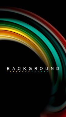 Siyah arkaplanda soyut dalga çizgileri sıvı gökkuşağı stili renk çizgileri