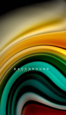 Siyah arkaplanda soyut dalga çizgileri sıvı gökkuşağı stili renk çizgileri