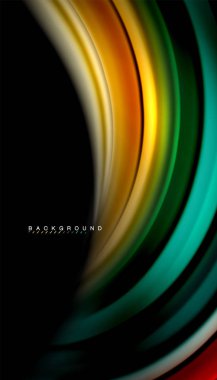 Dalga satırları sıvı gökkuşağı tarzı renk çizgili siyah arka plan üzerine soyut. Sunum, app duvar kağıdı, başlık sayfası veya poster için sanatsal illüstrasyon vektör