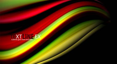 Sıvı gökkuşağı renkleri siyah arka plan üzerinde vektör dalga çizgiler ve kıvrımlar