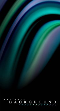 Sıvı gökkuşağı renkleri siyah arka plan üzerinde vektör dalga çizgiler ve kıvrımlar