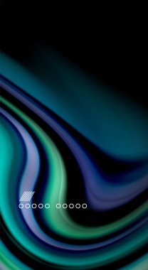 Sıvı gökkuşağı renkleri siyah arka plan üzerinde vektör dalga çizgiler ve kıvrımlar