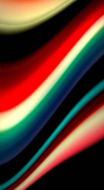 Sıvı gökkuşağı renkleri siyah arka plan üzerinde vektör dalga çizgiler ve kıvrımlar