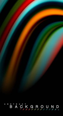 Sıvı gökkuşağı renkleri siyah arka plan üzerinde vektör dalga çizgiler ve kıvrımlar