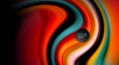 Sıvı gökkuşağı renkleri siyah arka plan üzerinde vektör dalga çizgiler ve kıvrımlar