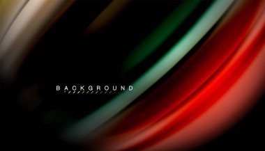 Siyah arkaplanda soyut dalga çizgileri sıvı gökkuşağı stili renk çizgileri