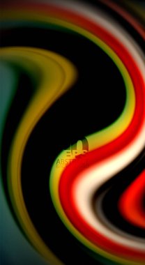 Sıvı gökkuşağı renkleri siyah arka plan üzerinde vektör dalga çizgiler ve kıvrımlar