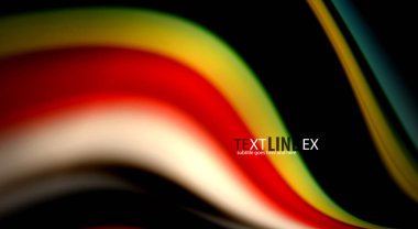 Sıvı gökkuşağı renkleri siyah arka plan üzerinde vektör dalga çizgiler ve kıvrımlar