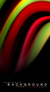 Sıvı gökkuşağı renkleri siyah arka plan üzerinde vektör dalga çizgiler ve kıvrımlar