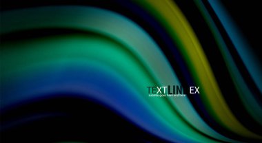 Sıvı gökkuşağı renkleri siyah arka plan üzerinde vektör dalga çizgiler ve kıvrımlar