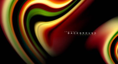 Sıvı gökkuşağı renkleri siyah arka plan üzerinde vektör dalga çizgiler ve kıvrımlar