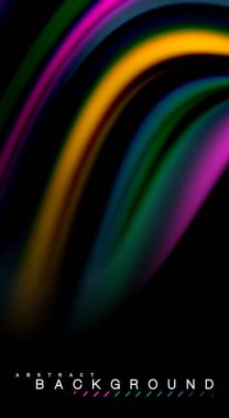 Sıvı gökkuşağı renkleri siyah arka plan üzerinde vektör dalga çizgiler ve kıvrımlar