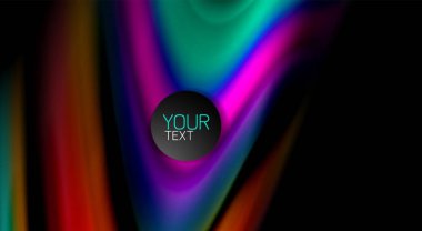 Sıvı gökkuşağı renkleri siyah arka plan üzerinde vektör dalga çizgiler ve kıvrımlar