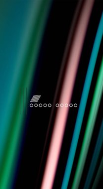 Sıvı gökkuşağı renkleri siyah arka plan üzerinde vektör dalga çizgiler ve kıvrımlar