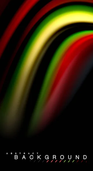 Рідкі кольори веселки на чорному тлі, векторні хвильові лінії та завитки — стоковий вектор