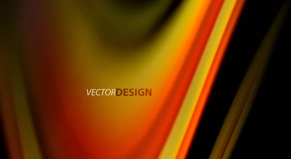 Fluidos colores del arco iris sobre fondo negro, líneas de onda vectorial y remolinos — Vector de stock