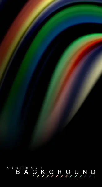 Colori fluidi arcobaleno su sfondo nero, linee d'onda vettoriale e vortici — Vettoriale Stock