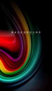 Siyah arkaplanda soyut dalga çizgileri sıvı gökkuşağı stili renk çizgileri