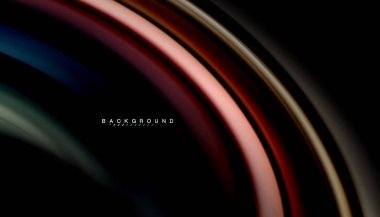 Dalga satırları sıvı gökkuşağı tarzı renk çizgili siyah arka plan üzerine soyut. Sunum, app duvar kağıdı, başlık sayfası veya poster için sanatsal illüstrasyon vektör