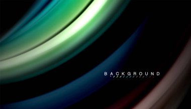 Siyah arkaplanda soyut dalga çizgileri sıvı gökkuşağı stili renk çizgileri