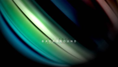 Siyah arkaplanda soyut dalga çizgileri sıvı gökkuşağı stili renk çizgileri