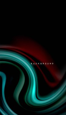 Siyah arkaplanda soyut dalga çizgileri sıvı gökkuşağı stili renk çizgileri