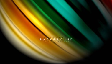 Siyah arkaplanda soyut dalga çizgileri sıvı gökkuşağı stili renk çizgileri