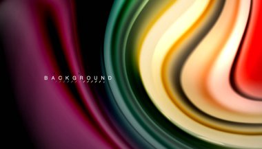 Siyah arkaplanda soyut dalga çizgileri sıvı gökkuşağı stili renk çizgileri