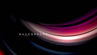 Siyah arkaplanda soyut dalga çizgileri sıvı gökkuşağı stili renk çizgileri