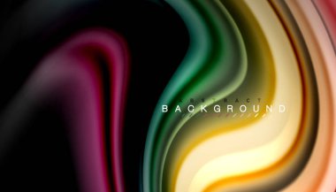 Siyah arkaplanda soyut dalga çizgileri sıvı gökkuşağı stili renk çizgileri