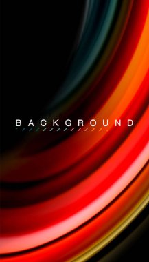 Siyah arkaplanda soyut dalga çizgileri sıvı gökkuşağı stili renk çizgileri