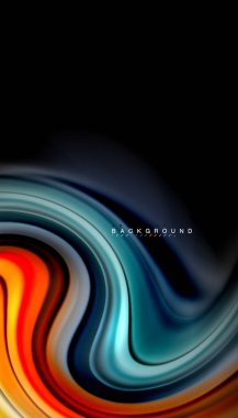 Siyah arkaplanda soyut dalga çizgileri sıvı gökkuşağı stili renk çizgileri