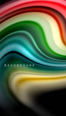 Siyah arkaplanda soyut dalga çizgileri sıvı gökkuşağı stili renk çizgileri