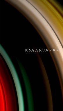 Siyah arkaplanda soyut dalga çizgileri sıvı gökkuşağı stili renk çizgileri