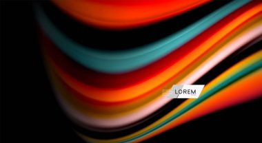 Sıvı gökkuşağı renkleri siyah arka plan üzerinde vektör dalga çizgiler ve kıvrımlar