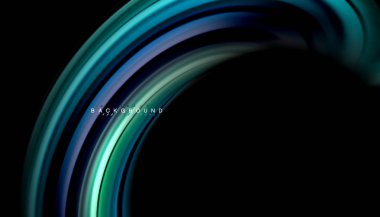 Siyah arkaplanda soyut dalga çizgileri sıvı gökkuşağı stili renk çizgileri