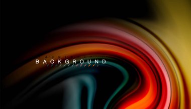 Siyah arkaplanda soyut dalga çizgileri sıvı gökkuşağı stili renk çizgileri