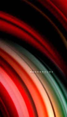 Siyah arkaplanda soyut dalga çizgileri sıvı gökkuşağı stili renk çizgileri