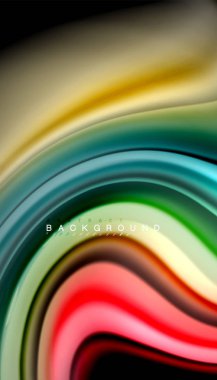 Siyah arkaplanda soyut dalga çizgileri sıvı gökkuşağı stili renk çizgileri