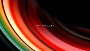 Siyah arkaplanda soyut dalga çizgileri sıvı gökkuşağı stili renk çizgileri