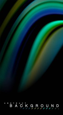 Sıvı gökkuşağı renkleri siyah arka plan üzerinde vektör dalga çizgiler ve kıvrımlar