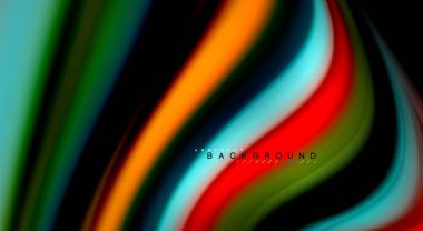 Sıvı gökkuşağı renkleri siyah arka plan üzerinde vektör dalga çizgiler ve kıvrımlar